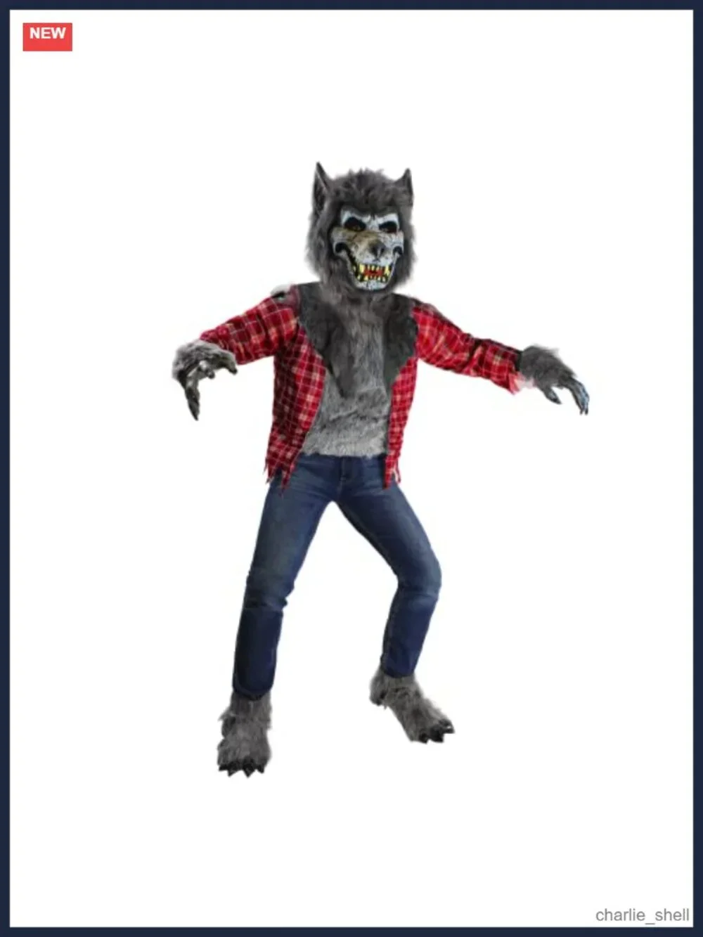 Kids Werewolf Costume Faux Fur Top Mask Gloves Shoe Covers Boys Halloween